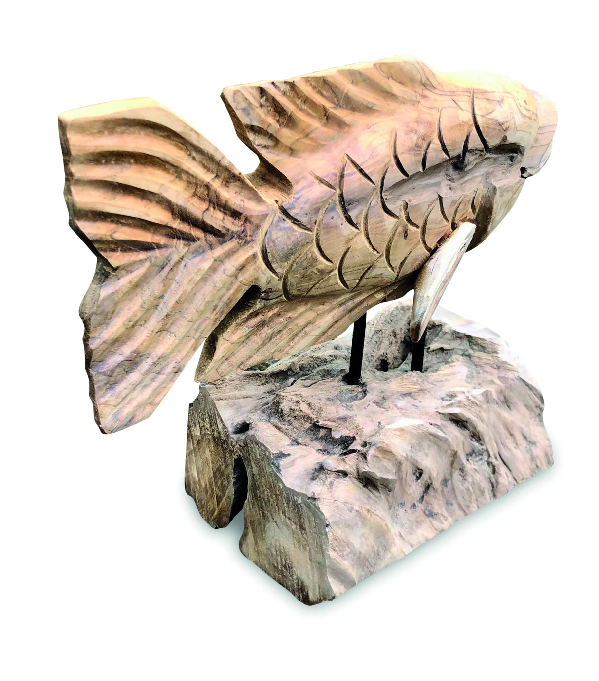 Teak Carp Fish On Stand 32cm