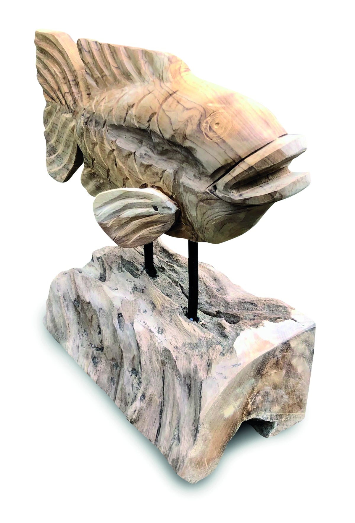 Teak Carp Fish On Stand 32cm