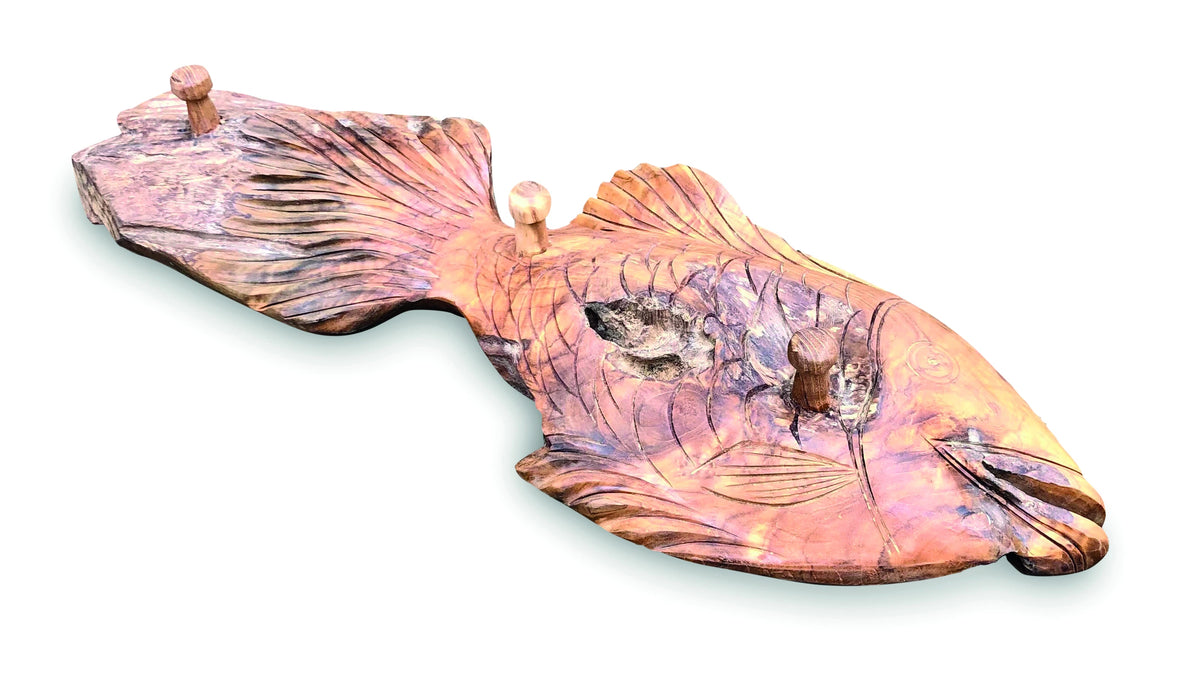 Teak Driftwood Fish Wall Coat Rack