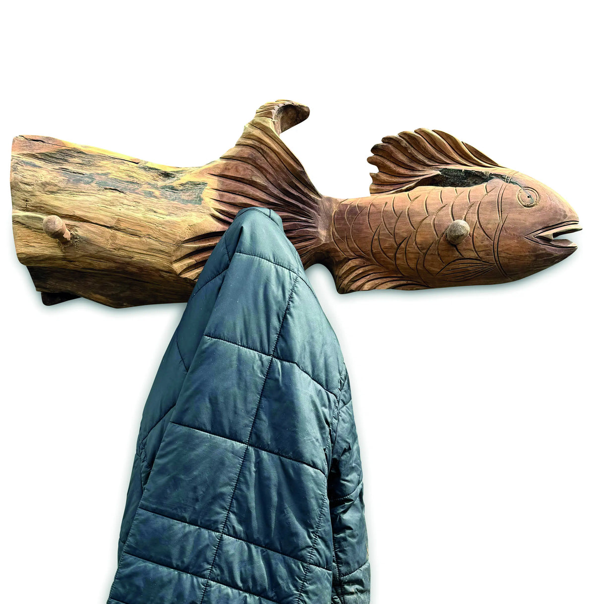 Teak Driftwood Fish Wall Coat Rack