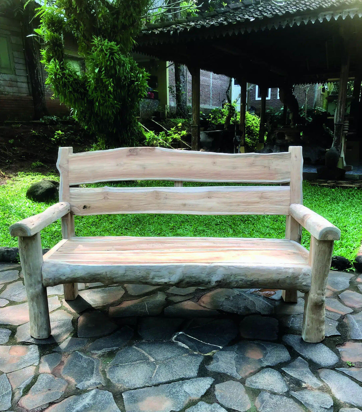 Rustic Solid Teak Chunky Garden Bench 170cm