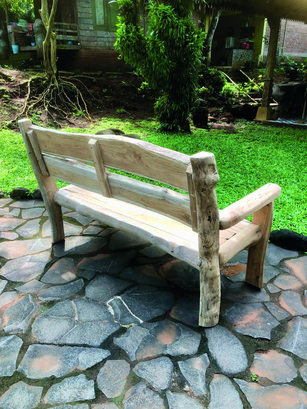 Rustic Solid Teak Chunky Garden Bench 170cm