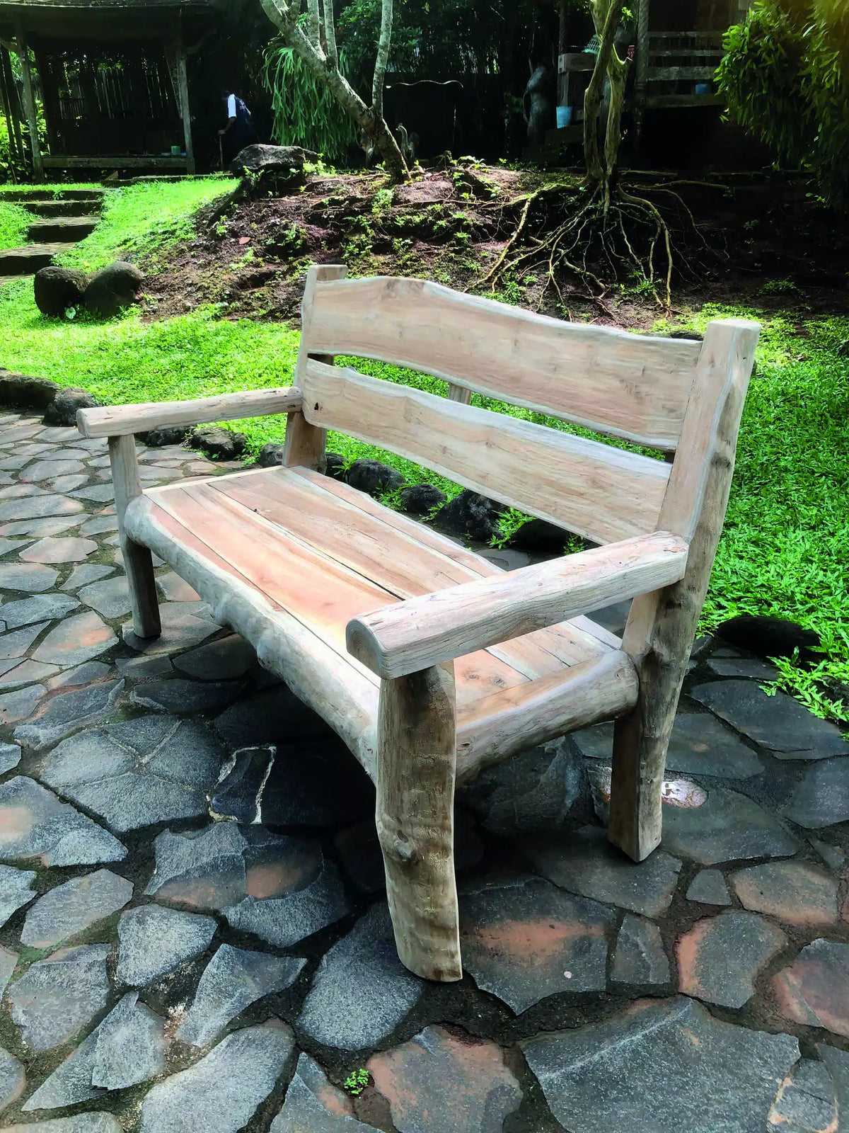 Rustic Solid Teak Chunky Garden Bench 170cm