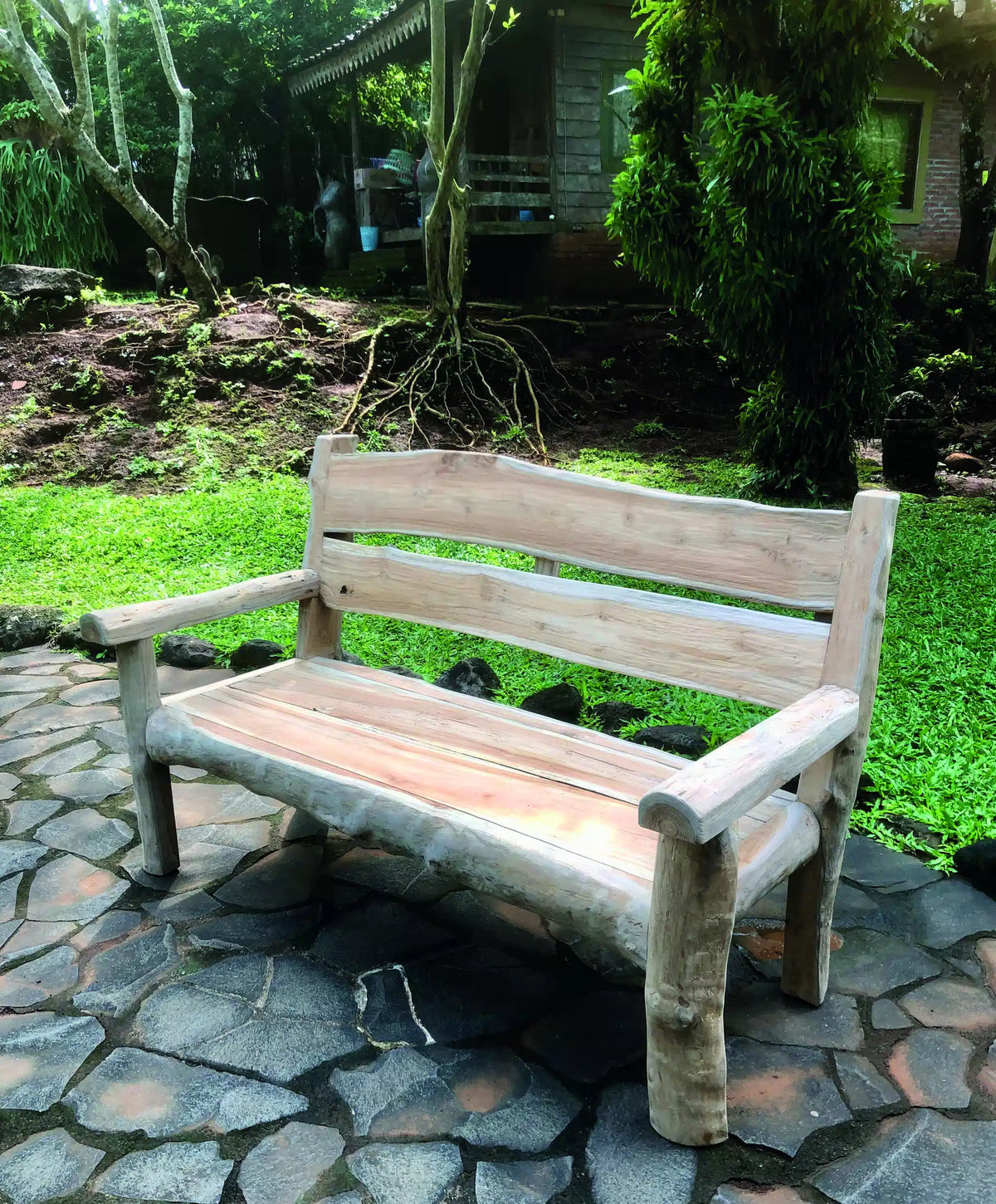 Rustic Solid Teak Chunky Garden Bench 170cm