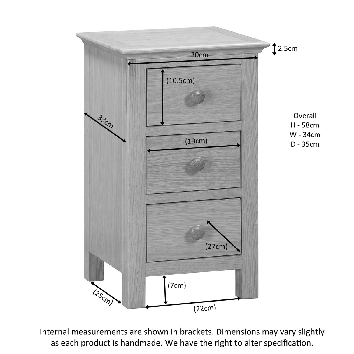 3 Drawer Bedside