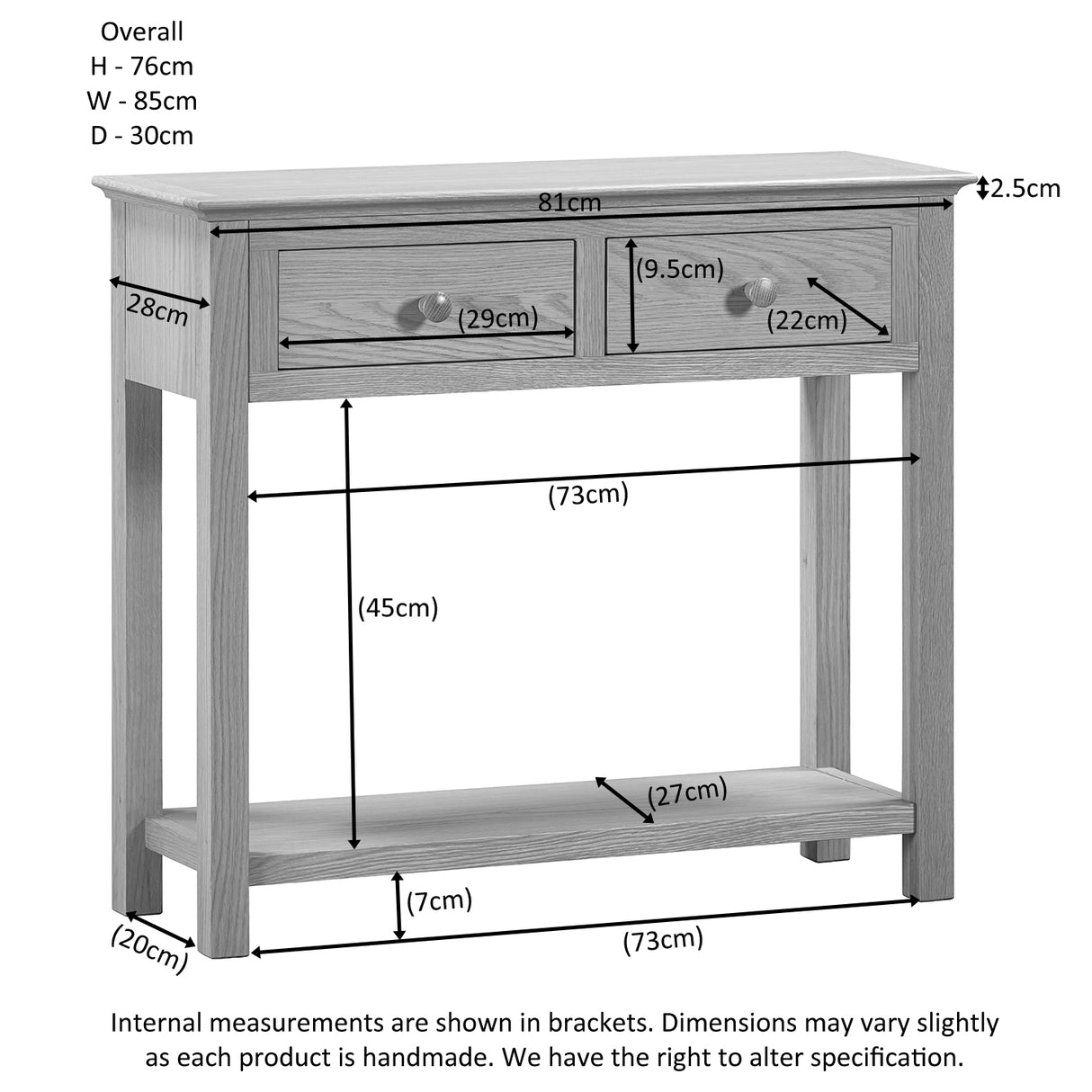 Console Table with 2 Drawers