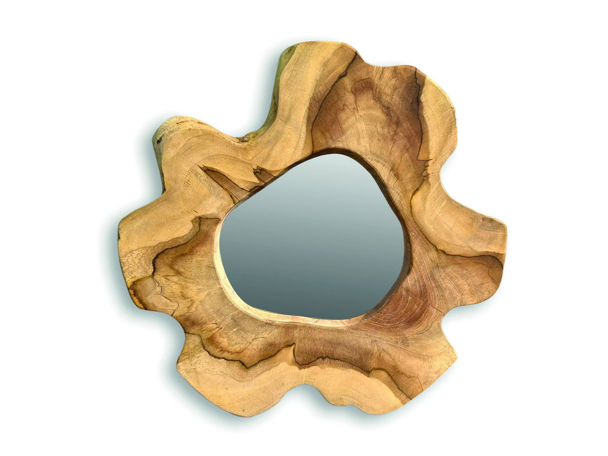 Teak Tree Slice Wall Mirror Small