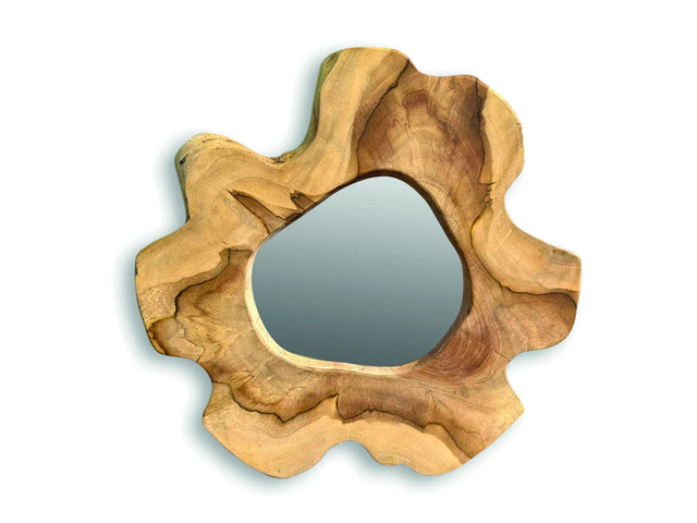 Teak Tree Slice Wall Mirror Small