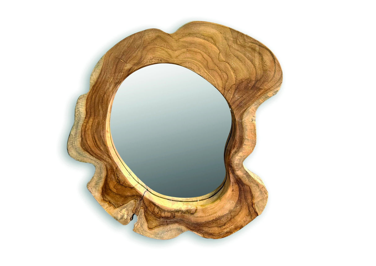 Teak Tree Slice Wall Mirror Small