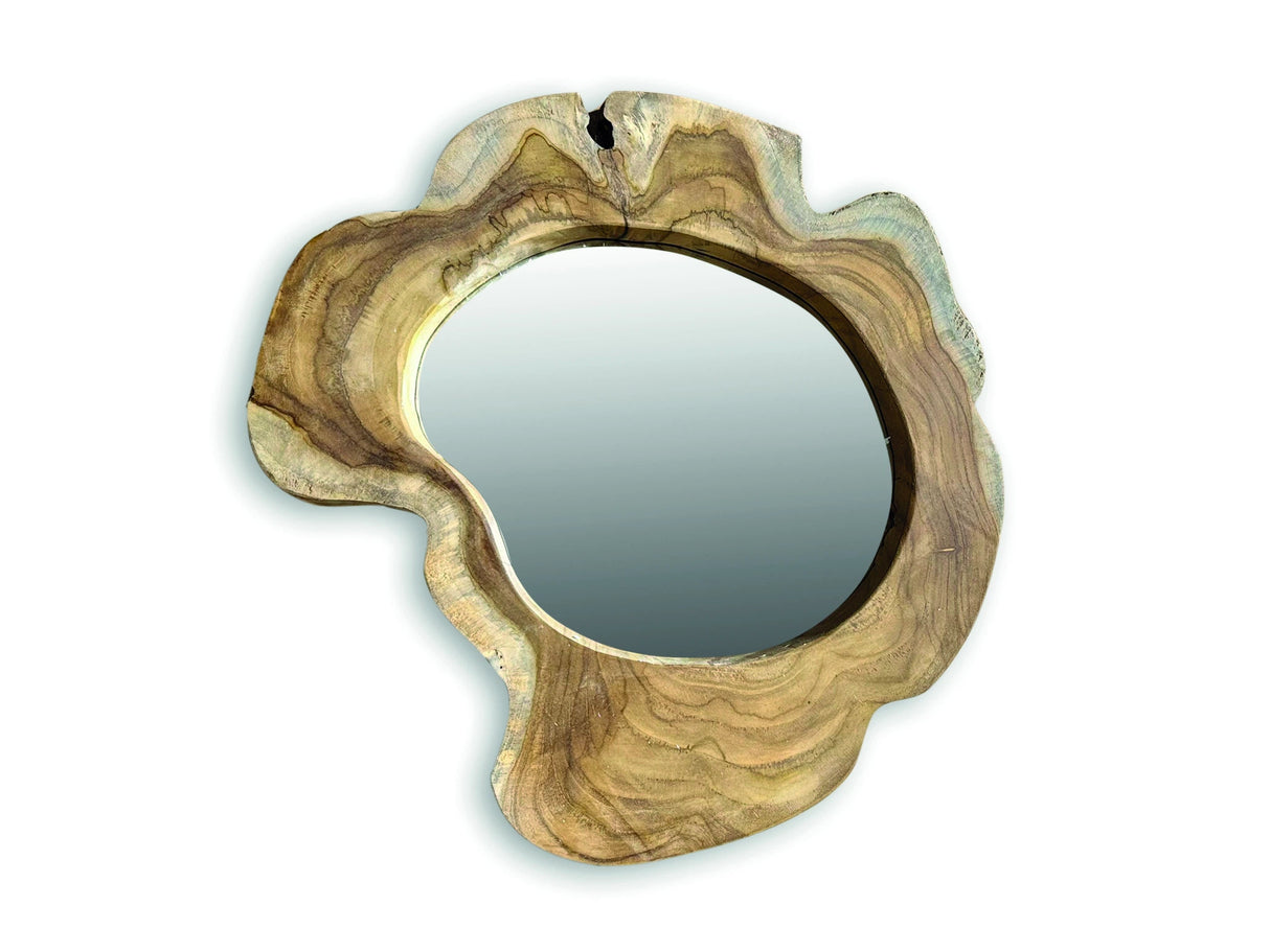 Teak Tree Slice Wall Mirror Small