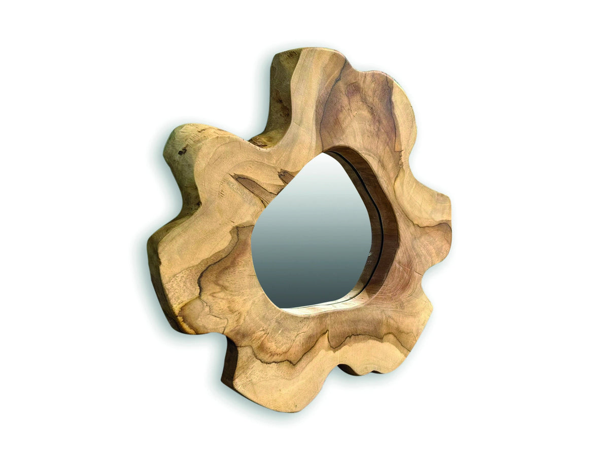 Teak Tree Slice Wall Mirror Small