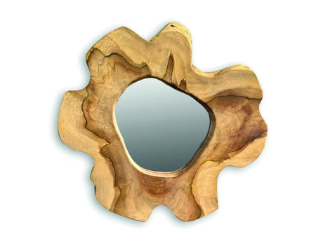 Teak Tree Slice Wall Mirror Small