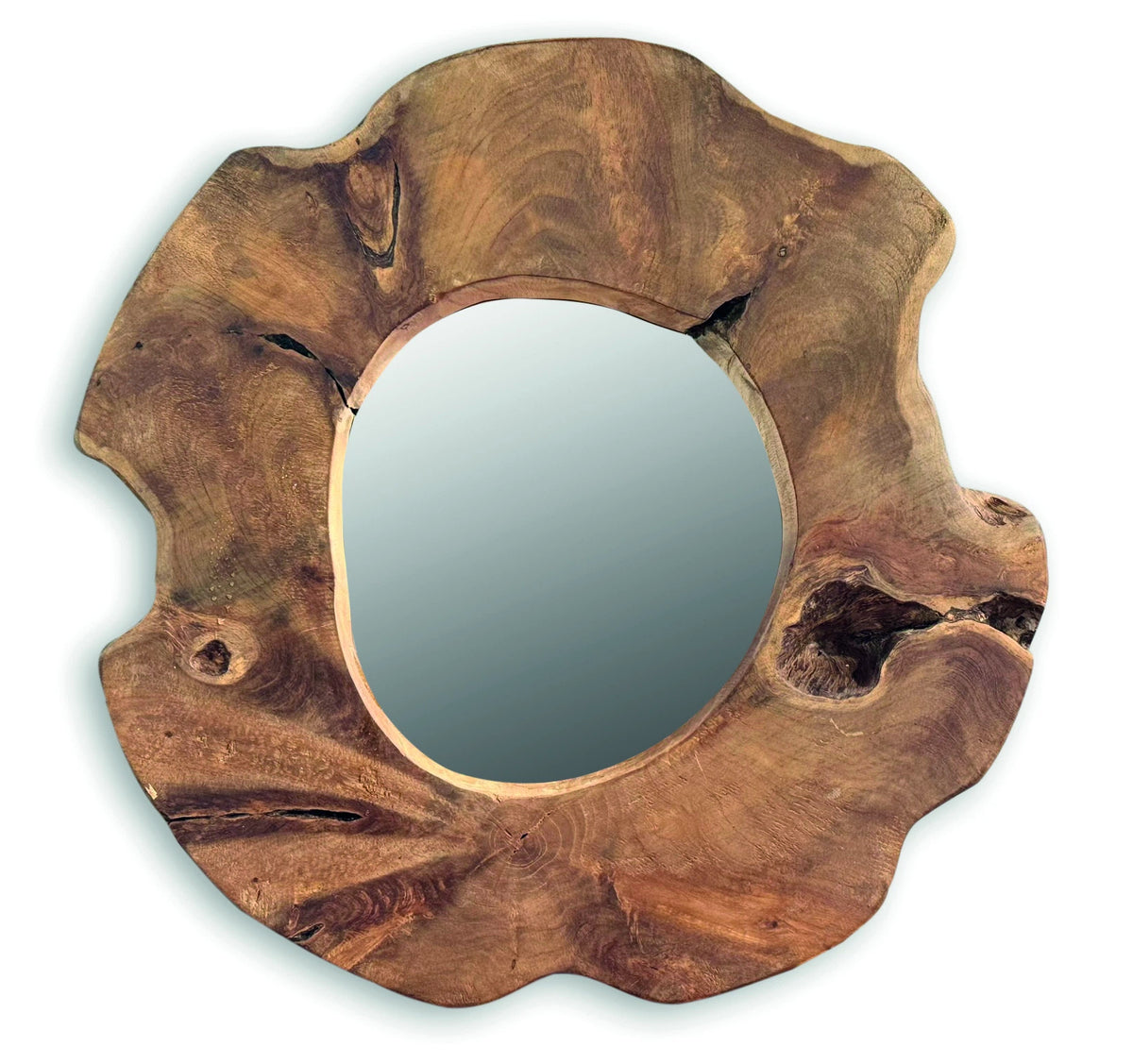 Teak Tree Slice Wall Mirror Medium