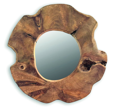 Teak Tree Slice Wall Mirror Medium