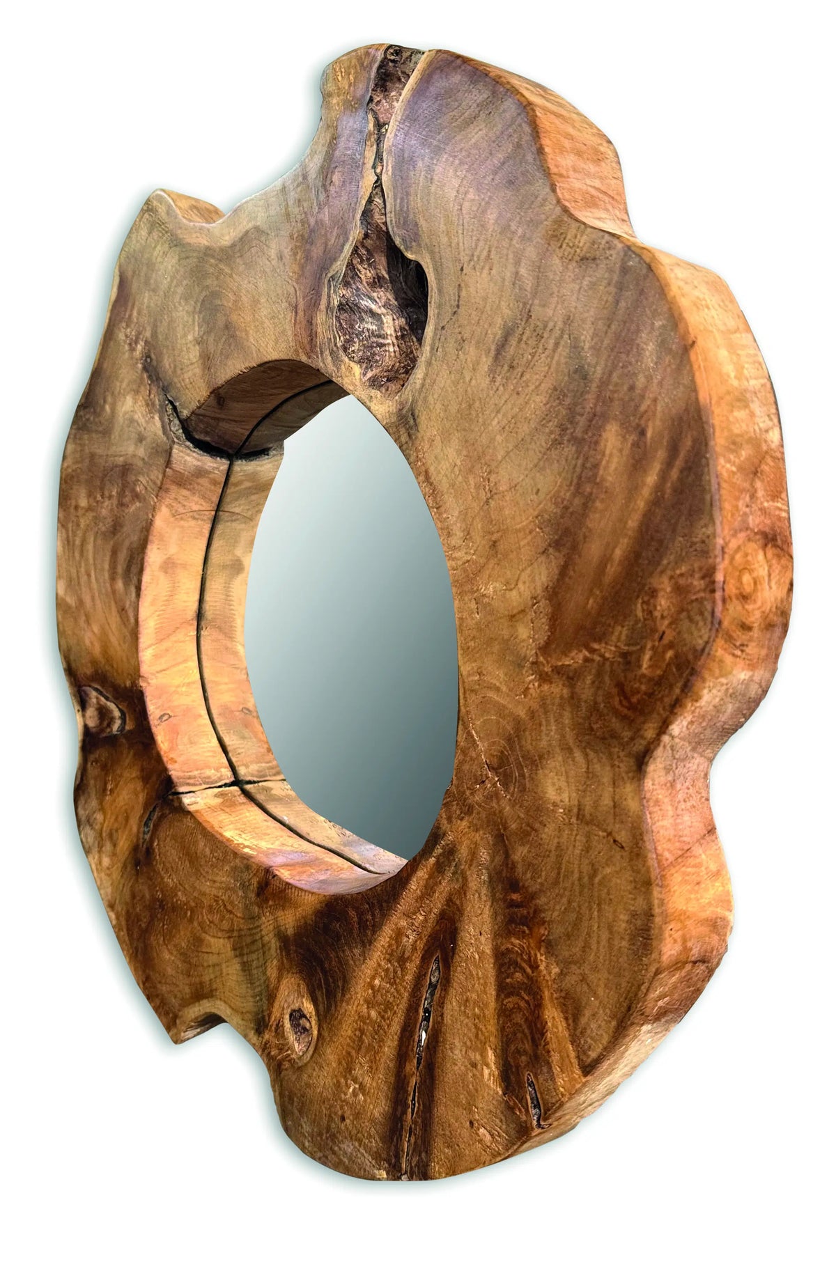 Teak Tree Slice Wall Mirror Medium