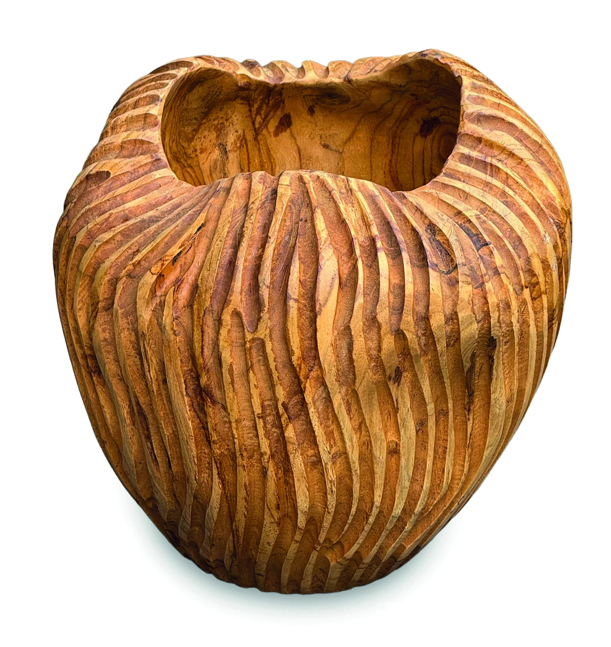 Striped Teak Vase 22-25cm
