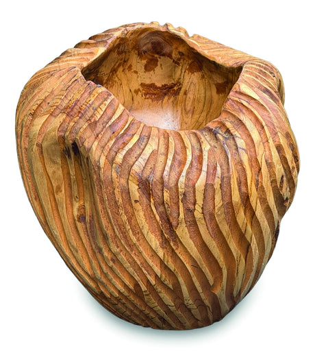 Striped Teak Vase 22-25cm