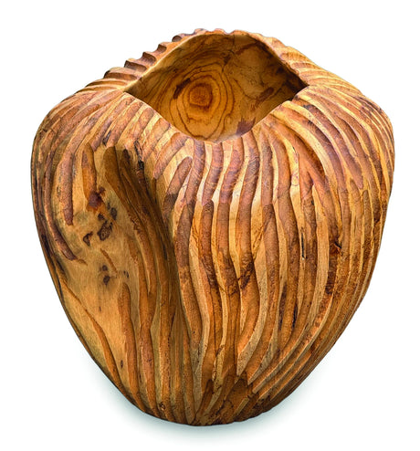 Striped Teak Vase 22-25cm