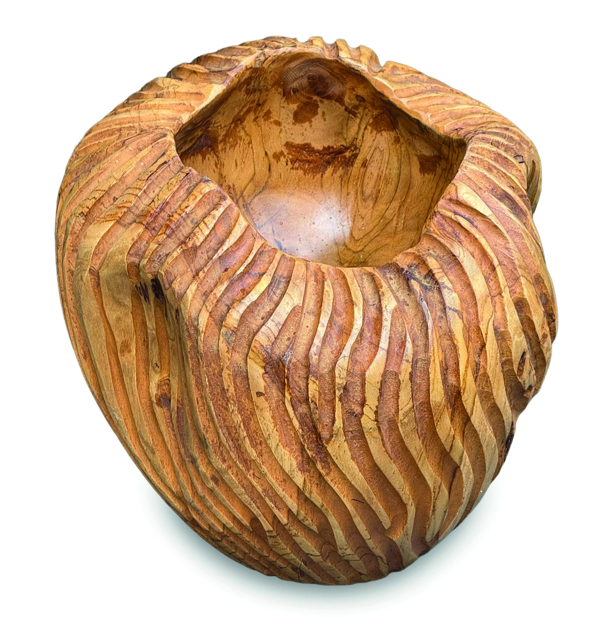 Striped Teak Vase 22-25cm