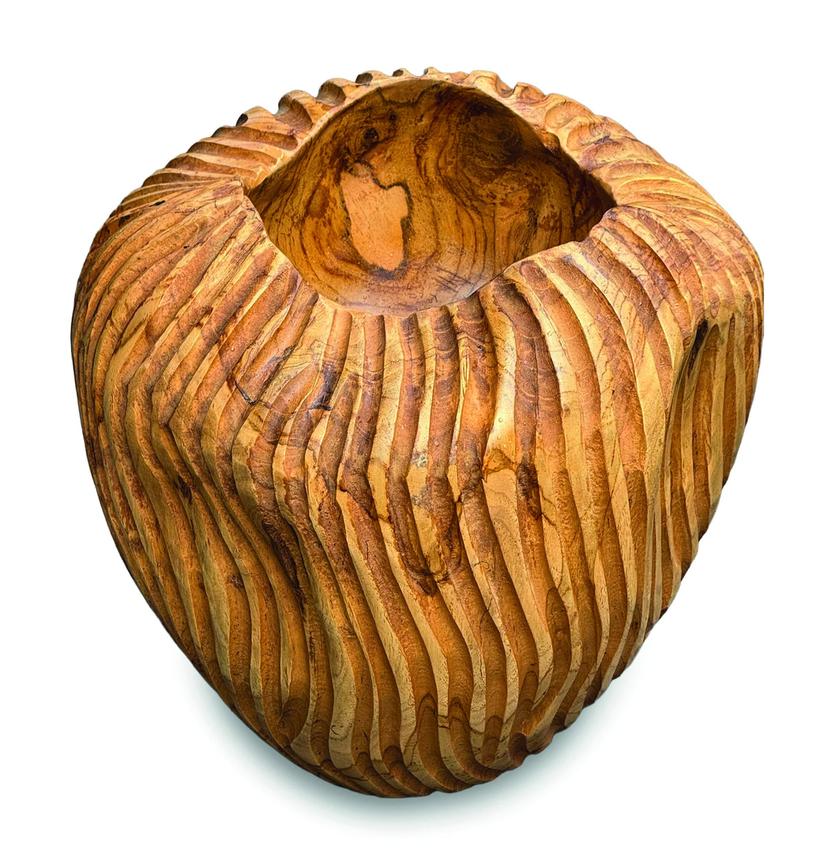 Striped Teak Vase 22-25cm