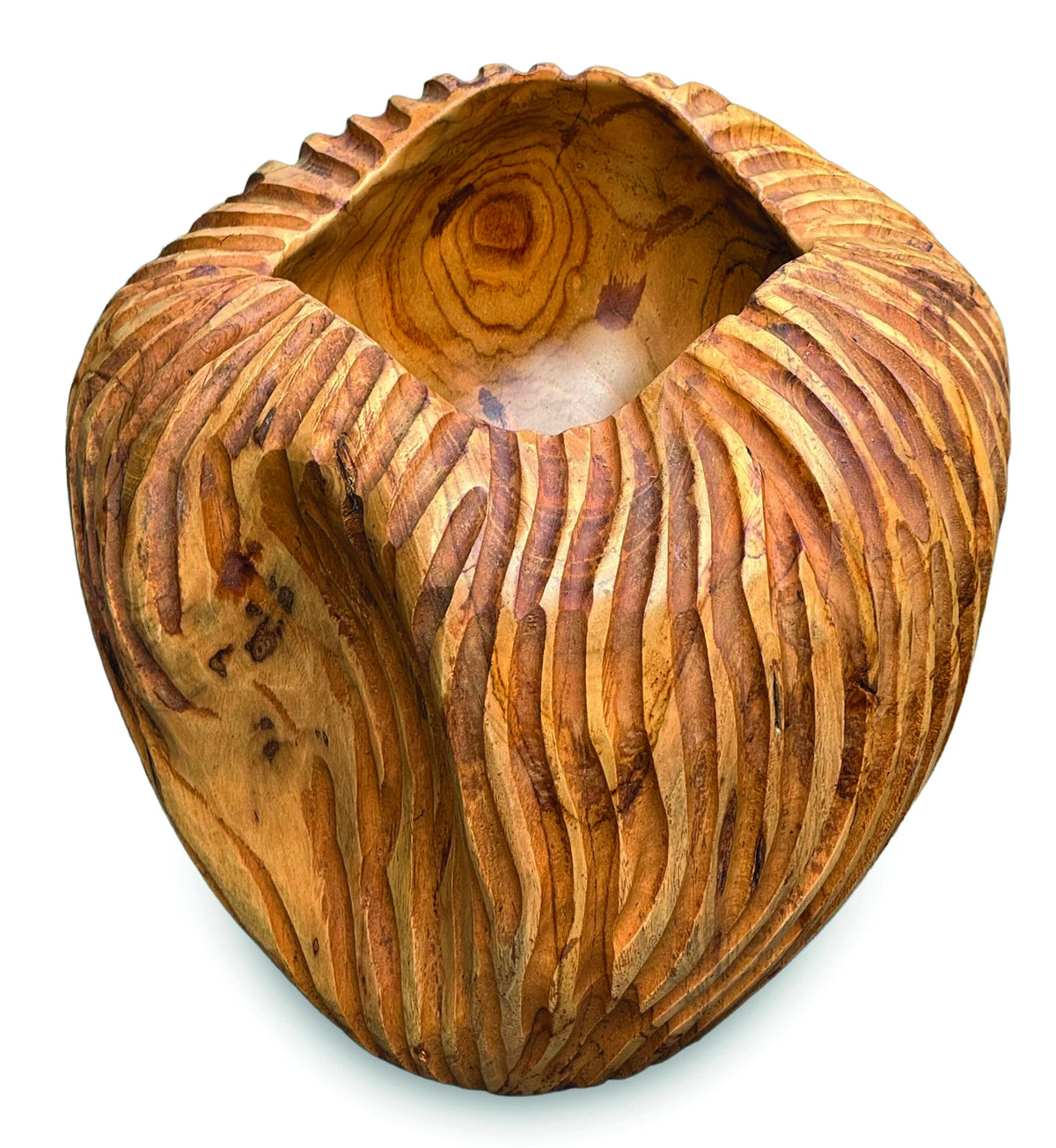 Striped Teak Vase 22-25cm