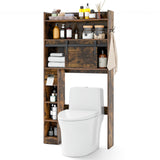 Over The Toilet Storage Cabinet with Sliding Barn Door and Adjustable Shelves-Rustic Brown