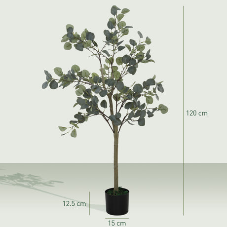 HOMCOM Set of 2 Decorative Artificial Plants, 4ft/ 120cm Silk Eucalyptus Trees with 230 Silver Dollar Leaves in Pot, Fake Plants for Home, Office, Living Room, Indoor Decor