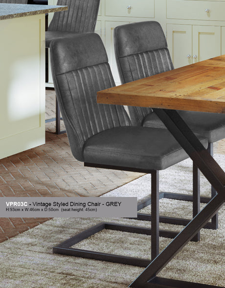 Vintage Styled Grey PU Leather Dining Chair (Pack of Two)