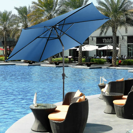 9ft Patio Market Table Umbrella with Push Button Tilt and Crank-Blue