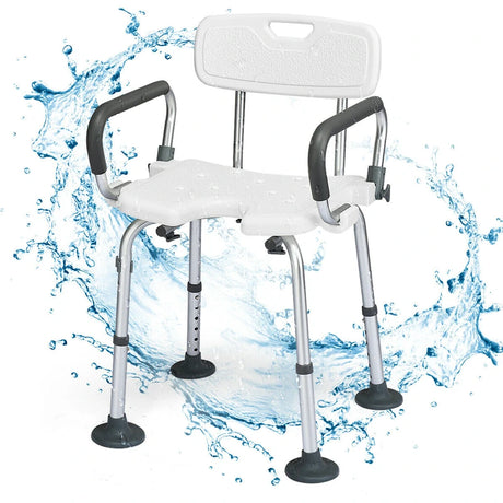 Non-Slip Shower Chair with U-Shaped Cutout for Elderly and Disabled-White