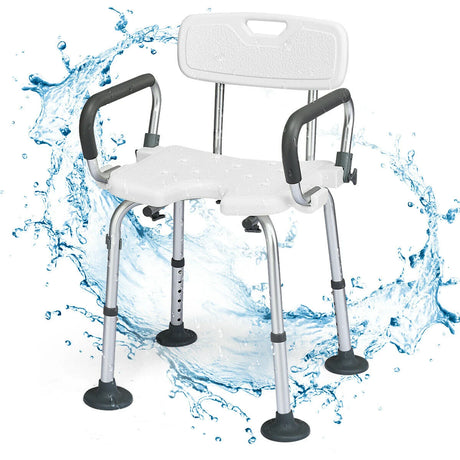 Non-Slip Shower Chair with U-Shaped Cutout for Elderly and Disabled-White