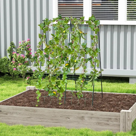 A-Frame Garden Trellis for Climbing Plants with Netting Vertical Support with Rustproof PE Coated Metal Posts