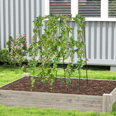A-Frame Garden Trellis for Climbing Plants with Netting Vertical Support with Rustproof PE Coated Metal Posts