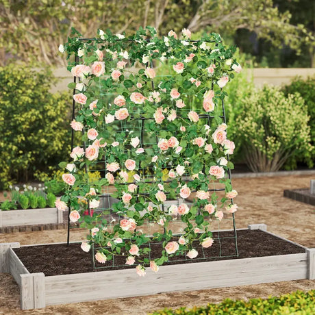 A-Frame Garden Trellis for Climbing Plants with Netting Vertical Support with Rustproof PE Coated Metal Posts