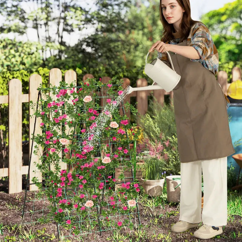 A-Frame Garden Trellis for Climbing Plants with Netting Vertical Support with Rustproof PE Coated Metal Posts