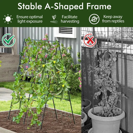 A-Frame Garden Trellis for Climbing Plants with Netting Vertical Support with Rustproof PE Coated Metal Posts