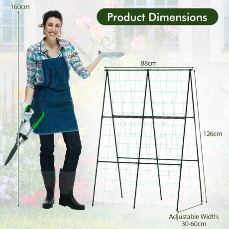 A-Frame Garden Trellis for Climbing Plants with Netting Vertical Support with Rustproof PE Coated Metal Posts