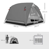 Outsunny 3-4 Person Camping Tent, Easy Set Up 3-4 Man Tent w/ Sewn-in Groundsheet, Waterproof Dome Tent w/ Mesh Windows, Grey