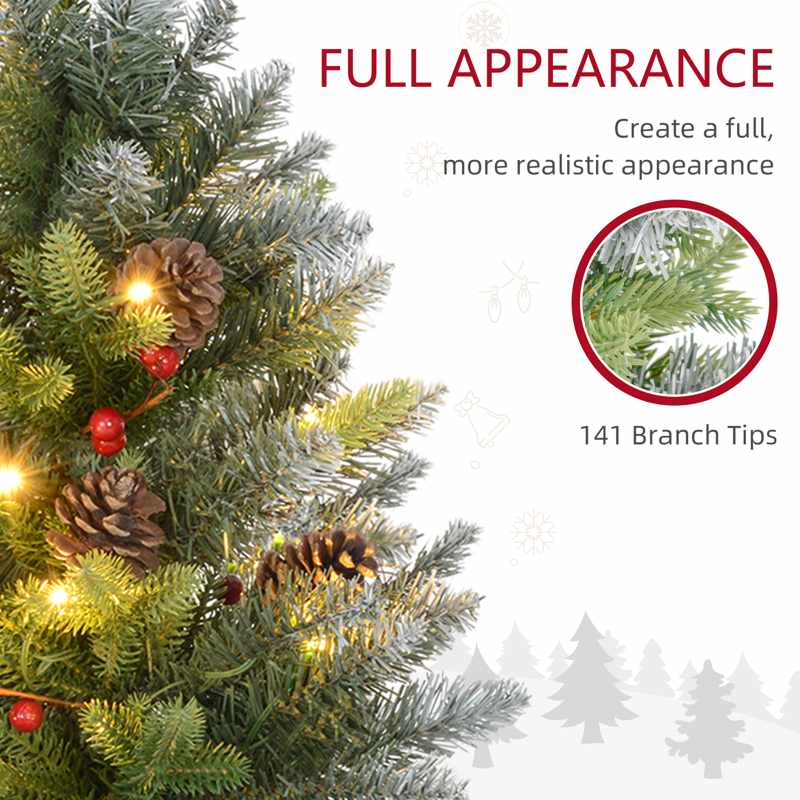 HOMCOM Set of Two 2ft Christmas Trees, with Lights, Berries and Pinecones