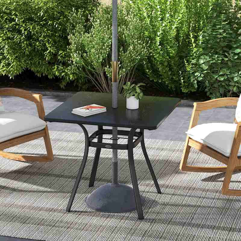 Outsunny Four-Seater Steel Garden Table, with Φ40mm Parasol Hole - Black