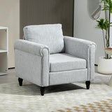 HOMCOM Vintage Accent Chair, Upholstered Occasional Chair with Back Pillow, Rolled Arms, Rubber Wood Legs, Light Grey