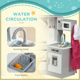 AIYAPLAY Toy Kitchen with Running Water, Lights, Sounds, Apron and Chef Hat, Water Dispenser, for Ages 3-6 Years, Grey