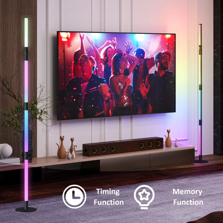 HOMCOM LED Floor Lamp, 360 RGB Detachable Corner Floor Lamp with App & Remote Control, Colour Changing Standing Lamp with Music Sync & Timing, for Living Room, Game Room, Dark Grey