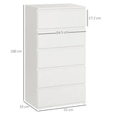 HOMCOM Chest of Drawers, 5 Drawers Storage Cabinet Floor Tower Cupboard for Bedroom Living Room, White