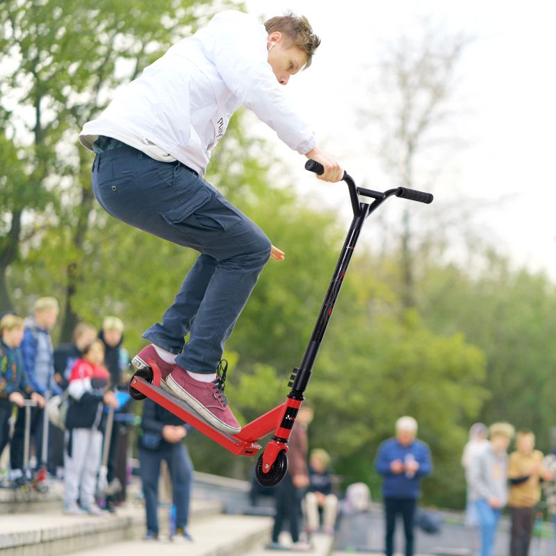 HOMCOM Street Stunt Scooter Intermediate and Beginner Freestyle Tricks Scooters For 14+ Teens Adult w/ Rear φ10cm Wheel & Brake - Red