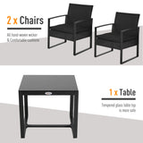 Outsunny 2 Seater Rattan Coffee Set-Black