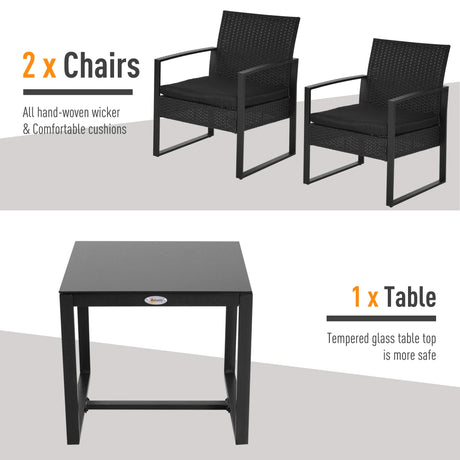 Outsunny 2 Seater Rattan Coffee Set-Black