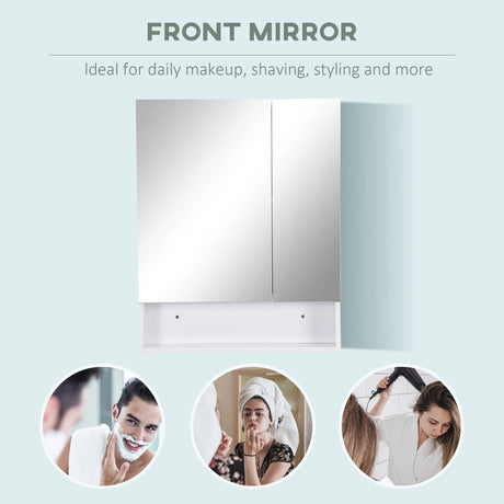 kleankin Bathroom Cabinet with Mirror, Wall Mounted Bathroom Mirror Cabinet with Adjustable Shelf, 2 Doors Storage Cupboard, White