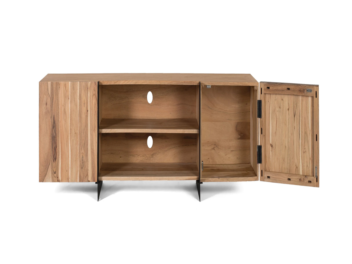 Giner and Colomer - 2-Door Acacia Wood TV Cabinet With Metal Base (Natural)