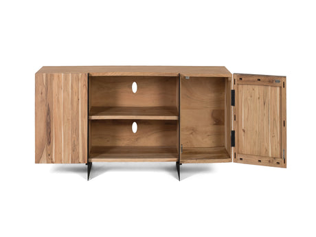 Giner and Colomer - 2-Door Acacia Wood TV Cabinet With Metal Base (Natural)